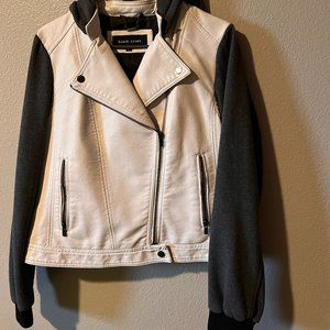 White Genuine Leather & Jersey Jacket